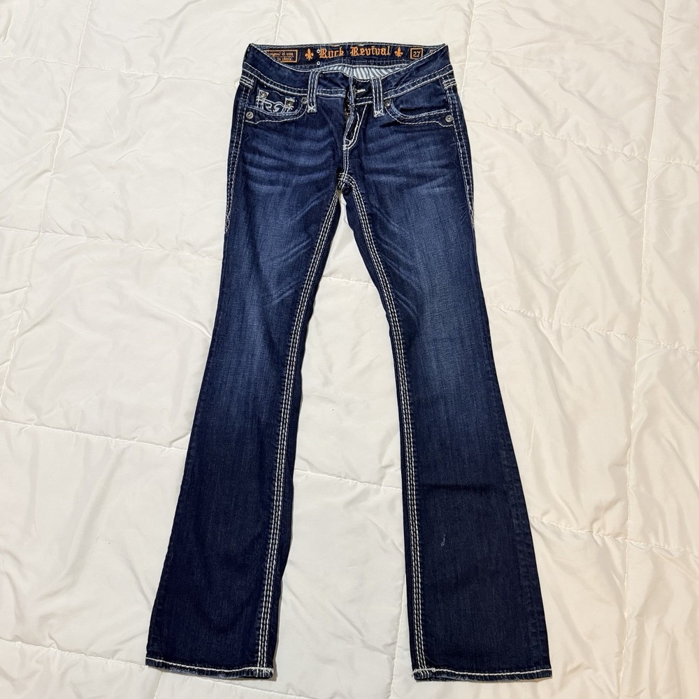 Rock Revival Jeans Womens 27 Bootcut Y2K Thick Stitch Flap Pocket Melly Western